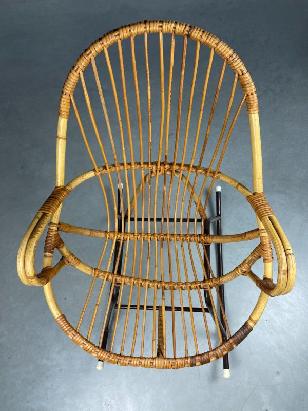 Vintage bamboo rocking chair Dirk van Sliedregt for Rohe Noordwolde - midcentury bamboo rattan metal design wicker chair echtvintage