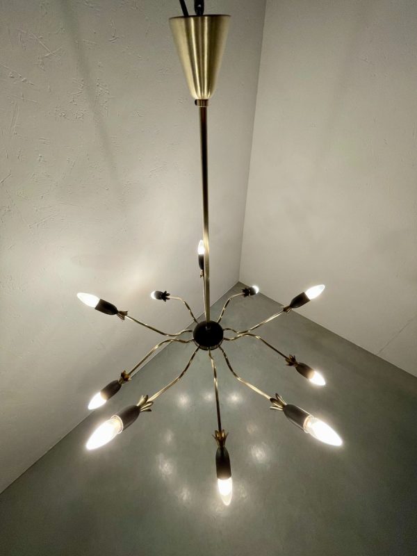 Vintage brass sputnik chandelier - 1960s spider ceiling lamp - Hollywood regency metal Aluminium 10light echtvintage echt real