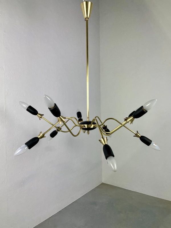 Vintage brass sputnik chandelier - 1960s spider ceiling lamp - Hollywood regency metal Aluminium 10light echtvintage echt real