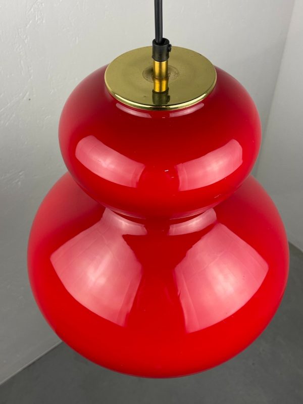 Large red glass hanging lamp - Peill & Putzler Leuchten - echt vintage 60s light Murano lighting - rare echtvintage