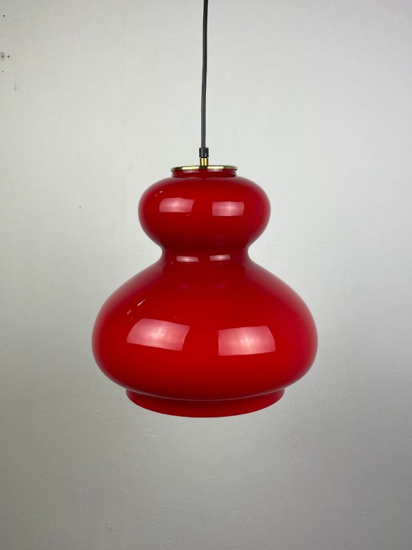 Large red glass hanging lamp - Peill & Putzler Leuchten - echt vintage 60s light Murano lighting - rare echtvintage