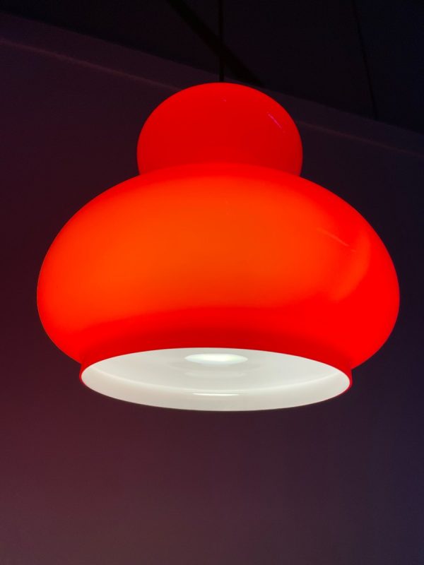 Large red glass hanging lamp - Peill & Putzler Leuchten - echt vintage 60s light Murano lighting - rare echtvintage