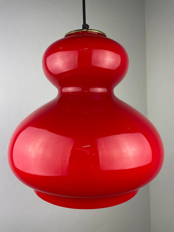 Large red glass hanging lamp - Peill & Putzler Leuchten - echt vintage 60s light Murano lighting - rare echtvintage