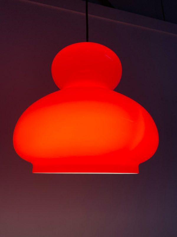 Large red glass hanging lamp - Peill & Putzler Leuchten - echt vintage 60s light Murano lighting - rare echtvintage