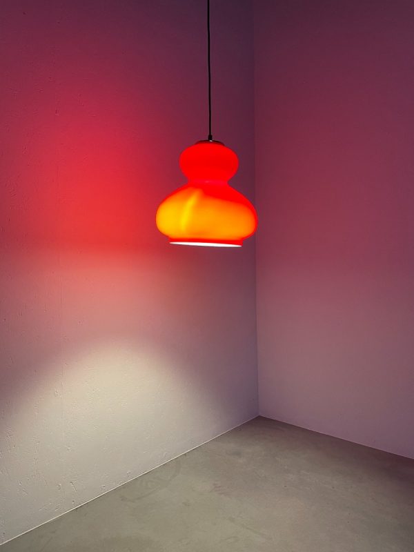Large red glass hanging lamp - Peill & Putzler Leuchten - echt vintage 60s light Murano lighting - rare echtvintage