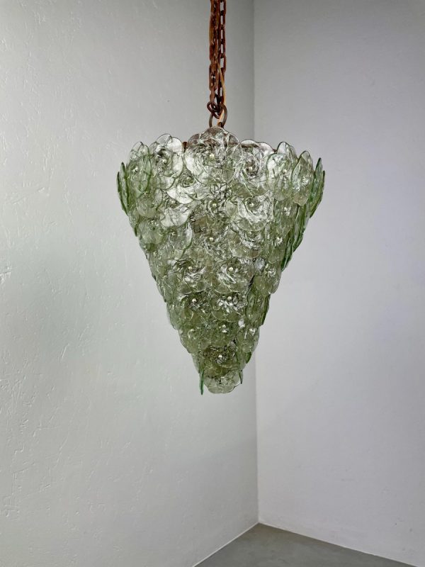 echtvintage echt Vintage Murano glass pendant lamp - 1970s glass flower pieces on iron mesh rusty chain - 70s lamp - old Italy lighting