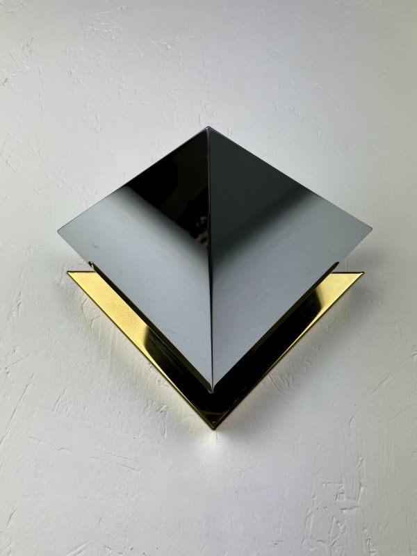 Space age brass metal wall lights - Kalmar Hillebrand lamp set - modern triangle mirror halogen lighting echtvintage echt vintage