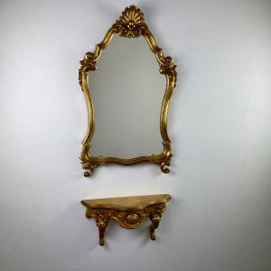 echt Vintage 1960s gold wall table with baroque mirror - rare Hollywood regency set echtvintage