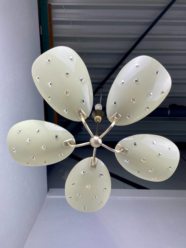 echt Vintage 1950s brass chandelier 5light - mid century ceiling lamp - Holywood Regency palm leaf Sputnik lighting echtvintage