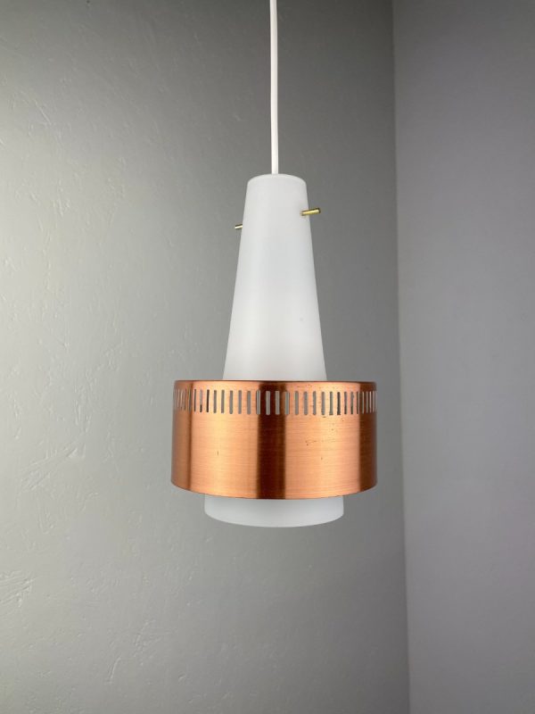 Vintage 1960s Scandinavian hanging lamp - opaline glass with copper ring light - mid century classic lighting echtvintage echt susteren