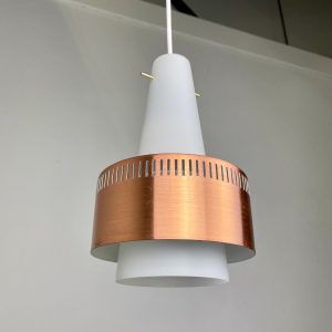 Vintage 1960s Scandinavian hanging lamp - opaline glass with copper ring light - mid century classic lighting echtvintage echt susteren