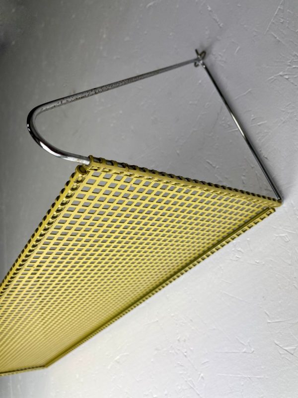 echt Vintage perforated metal wall shelf - 60s yellow wall rack - Mathieu Mategot - industrial mcm design - man cave shelve echtvintage