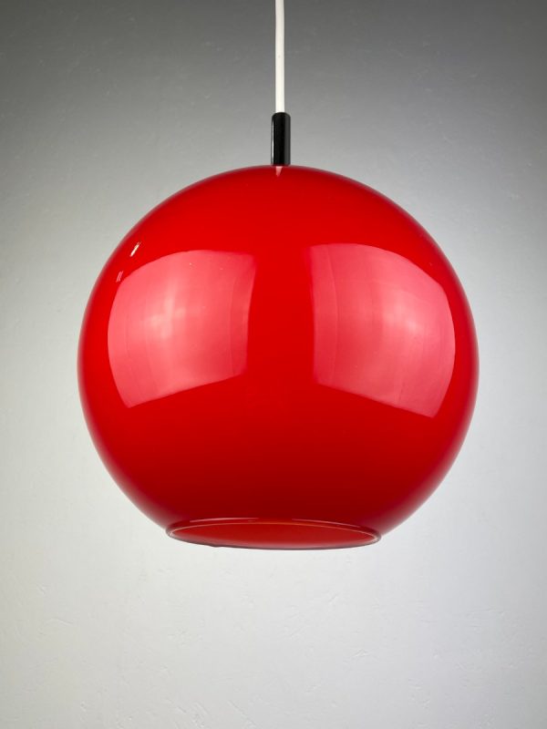 Hustadt leuchten Neheim red glass pendant lamp - 1970s light - germany hanging lamp - quality lighting echtvintage echt vintage