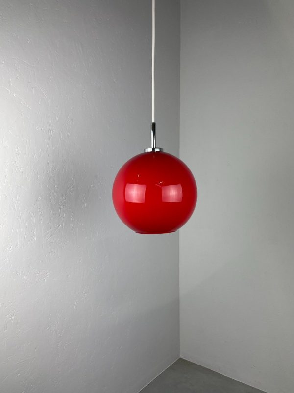 Hustadt leuchten Neheim red glass pendant lamp - 1970s light - germany hanging lamp - quality lighting echtvintage echt vintage