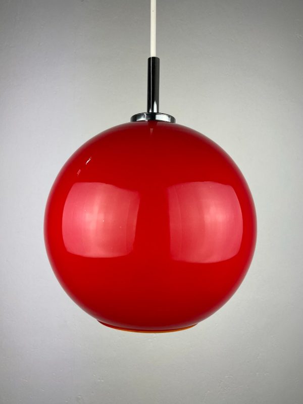 Hustadt leuchten Neheim red glass pendant lamp - 1970s light - germany hanging lamp - quality lighting echtvintage echt vintage