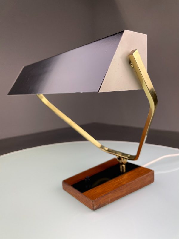 echt Vintage Kaiser desk lamp - 1960s brass metal wood veneer light - 60s Germany classic lighting echtvintage real