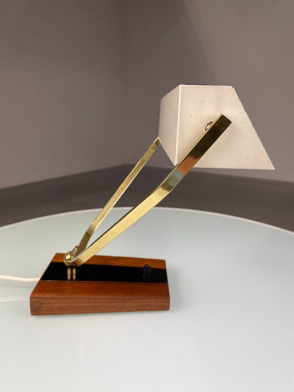 echt Vintage Kaiser desk lamp - 1960s brass metal wood veneer light - 60s Germany classic lighting echtvintage real