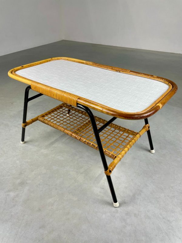 echt Vintage 1950s Rohe Noordwolde table - 50s bamboo coffee table - mid century rattan metal coffee table - tiki style echtvintage