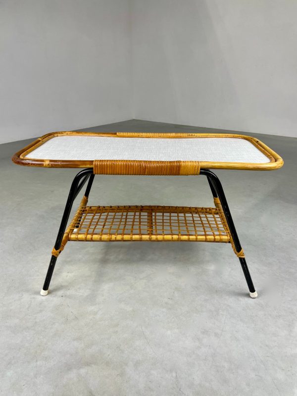 echt Vintage 1950s Rohe Noordwolde table - 50s bamboo coffee table - mid century rattan metal coffee table - tiki style echtvintage