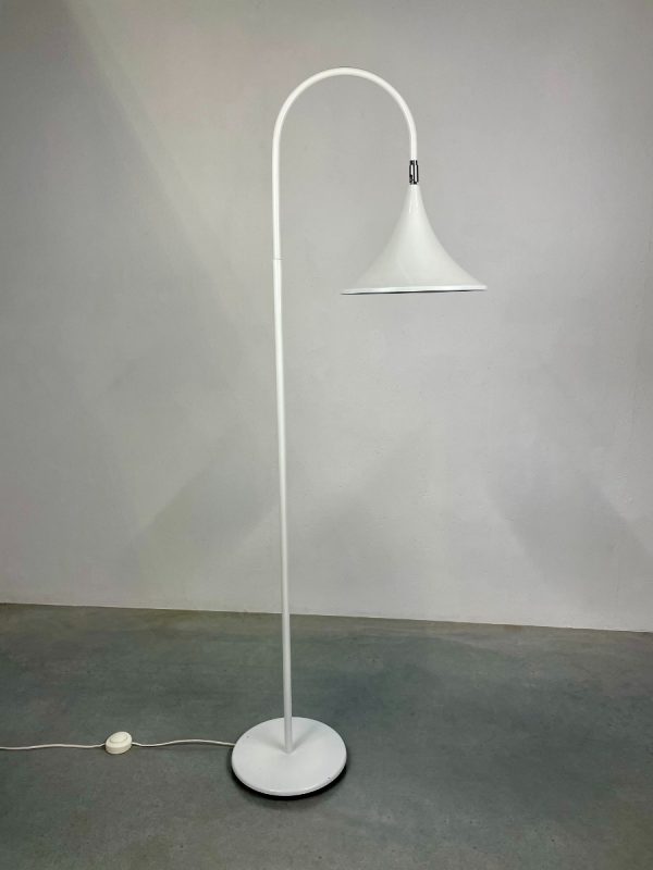Vintage Hala Zeist trumpet floorlamp -1970s metal light - Dutch design - Hala Zeist Aluminium lighting - mid century white XL echtvintage echt