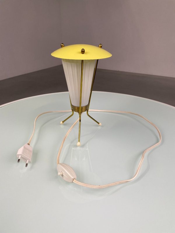 echt Vintage 1950s tripod table lamp - old 3 legged lighting - rare 50s brass Dutch ufo design light echtvintage
