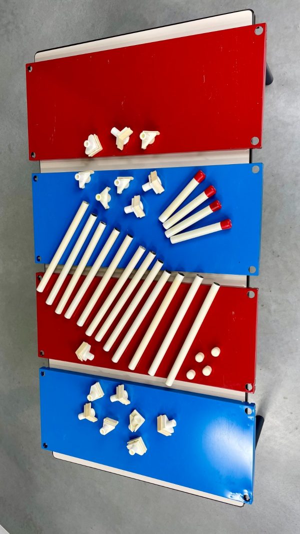 echtvintage metal shelf cabinet - 1970s colorful stick cabinet - rare shelf cupboard - retro red blue white standing rack vintage echt