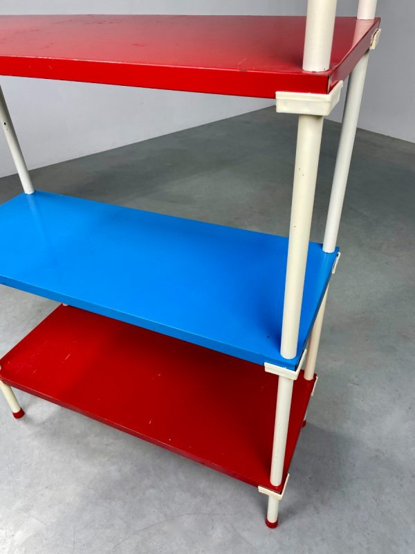 echtvintage metal shelf cabinet - 1970s colorful stick cabinet - rare shelf cupboard - retro red blue white standing rack vintage echt