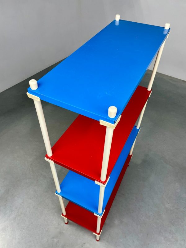 echtvintage metal shelf cabinet - 1970s colorful stick cabinet - rare shelf cupboard - retro red blue white standing rack vintage echt