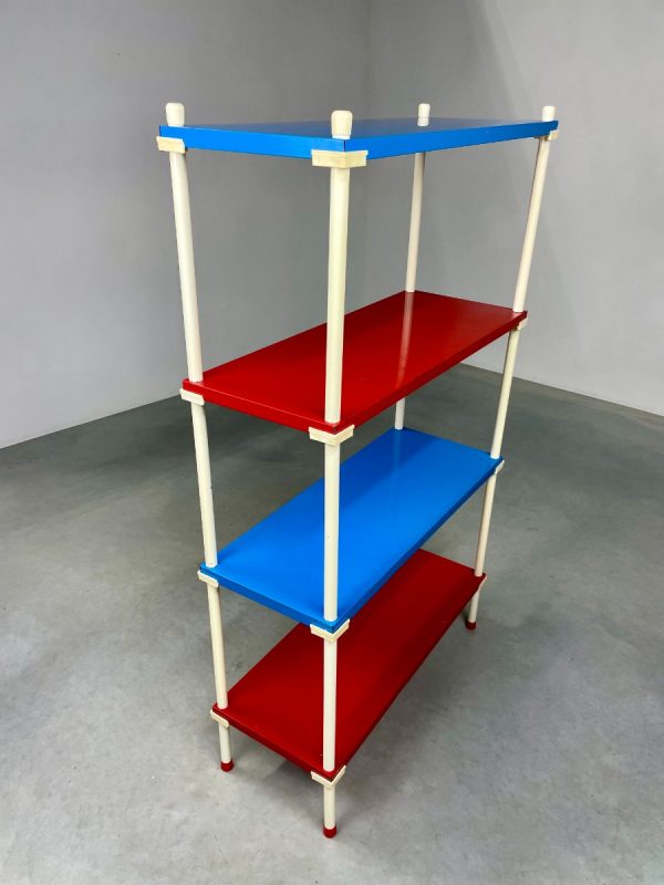 echtvintage metal shelf cabinet - 1970s colorful stick cabinet - rare shelf cupboard - retro red blue white standing rack vintage echt