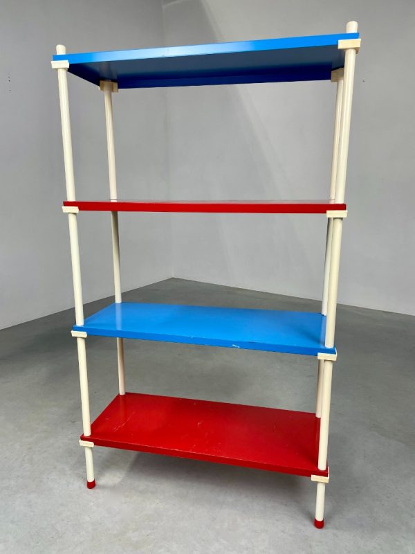 echtvintage metal shelf cabinet - 1970s colorful stick cabinet - rare shelf cupboard - retro red blue white standing rack vintage echt