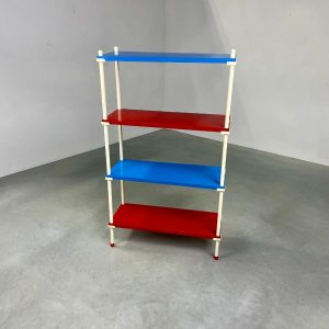 echtvintage metal shelf cabinet - 1970s colorful stick cabinet - rare shelf cupboard - retro red blue white standing rack vintage echt