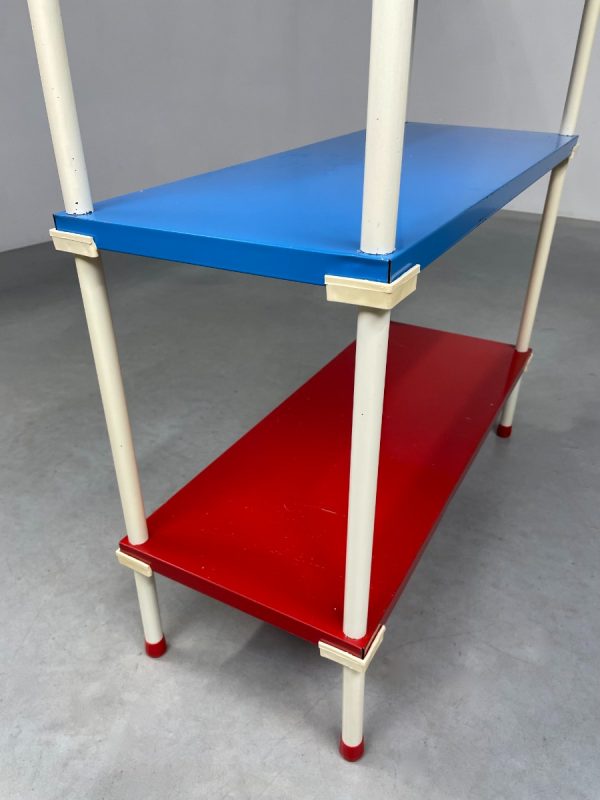 echtvintage metal shelf cabinet - 1970s colorful stick cabinet - rare shelf cupboard - retro red blue white standing rack vintage echt