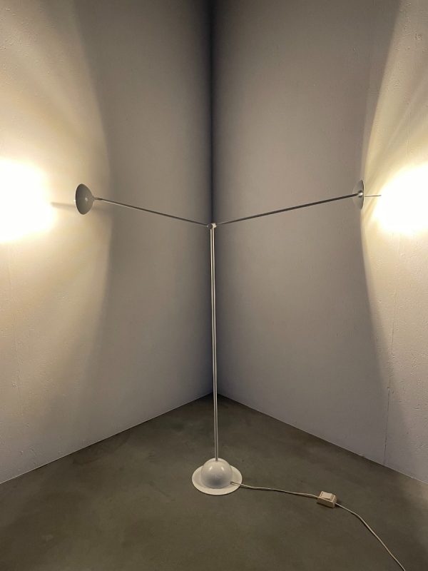 Vintage modern 80s floor lamp with two arms - large white metal slim twin design by Massive Belgium lighting - echtvintage