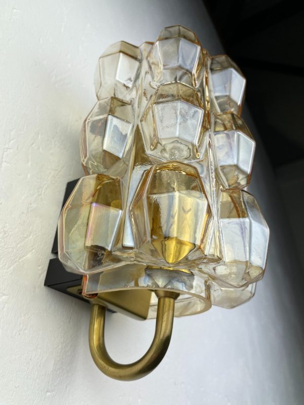 echt vintage Mid-Century Modern glass wall lamp - champagne color - Glashütte Limburg - 1960s - vintage lighting