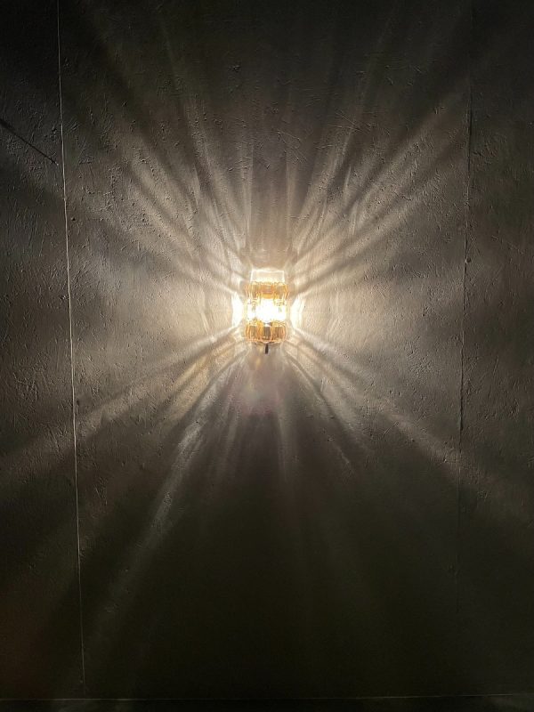 echt vintage Mid-Century Modern glass wall lamp - champagne color - Glashütte Limburg - 1960s - vintage lighting