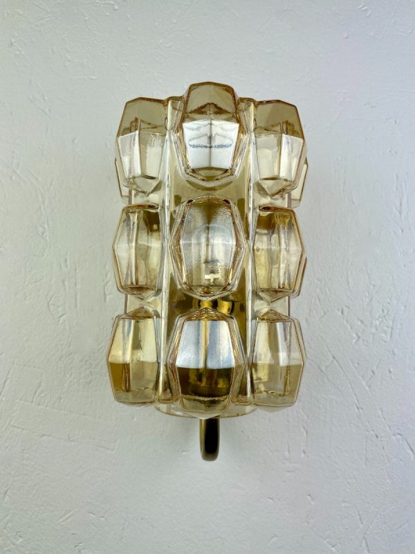 echt vintage Mid-Century Modern glass wall lamp - champagne color - Glashütte Limburg - 1960s - vintage lighting