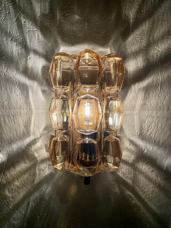 echt vintage Mid-Century Modern glass wall lamp - champagne color - Glashütte Limburg - 1960s - vintage lighting