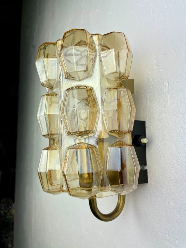 echt vintage Mid-Century Modern glass wall lamp - champagne color - Glashütte Limburg - 1960s - vintage lighting