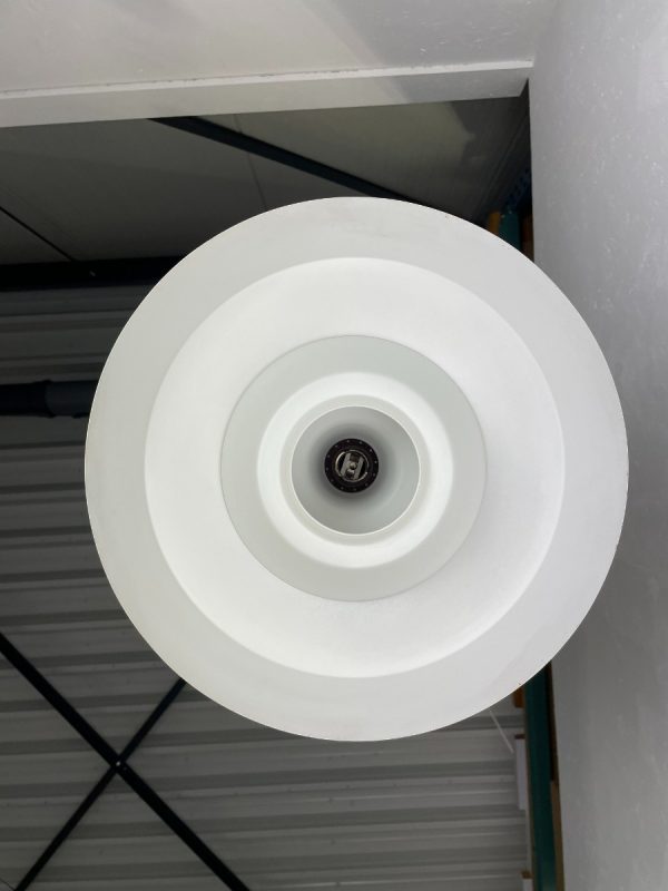 Voss Belysning pendant lamp - Danish design - vintage 1960s lighting - mid century modern - opal glass metal wood light