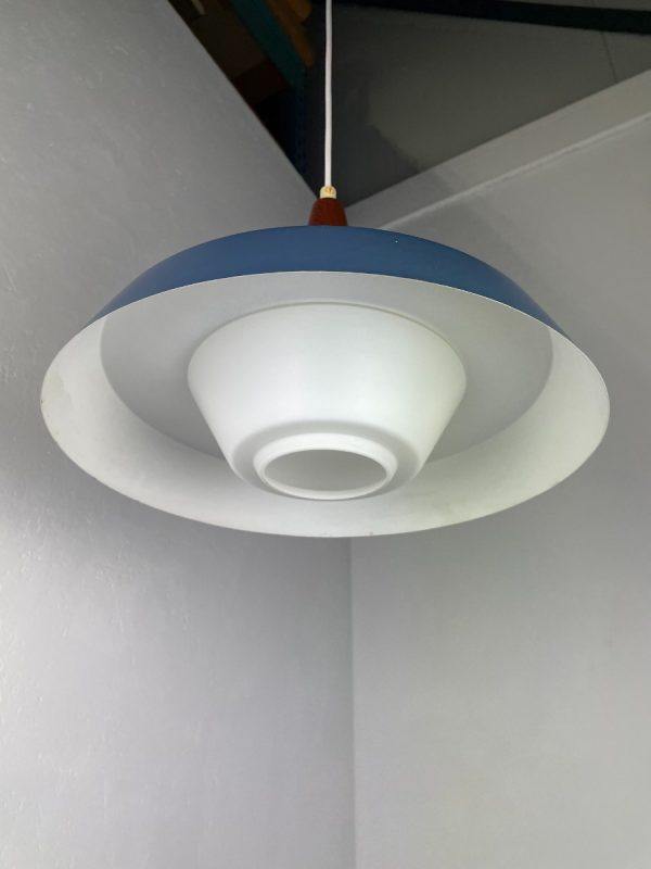 Voss Belysning pendant lamp - Danish design - vintage 1960s lighting - mid century modern - opal glass metal wood light