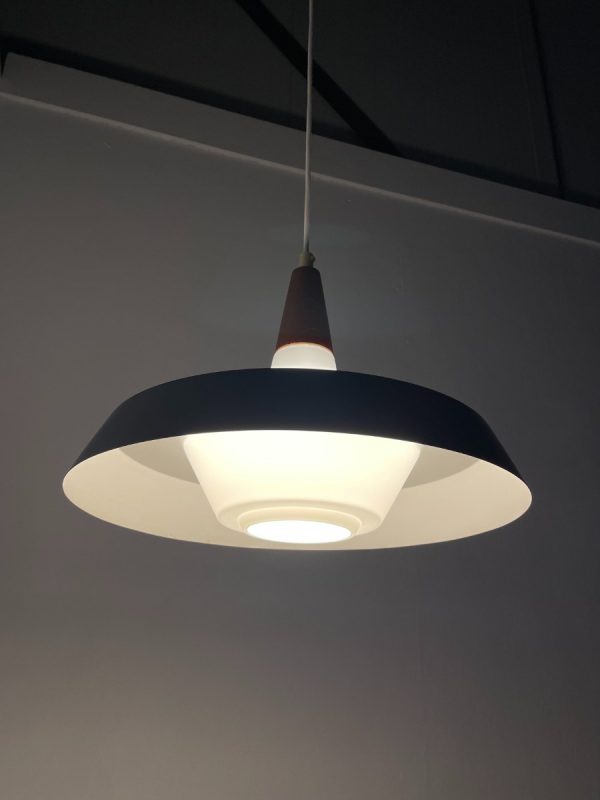 Voss Belysning pendant lamp - Danish design - vintage 1960s lighting - mid century modern - opal glass metal wood light