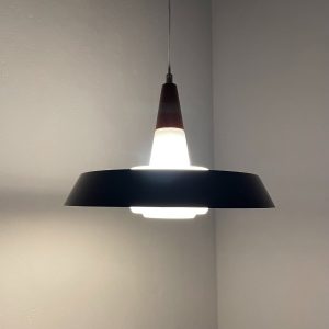 Voss Belysning pendant lamp - Danish design - vintage 1960s lighting - mid century modern - opal glass metal wood light