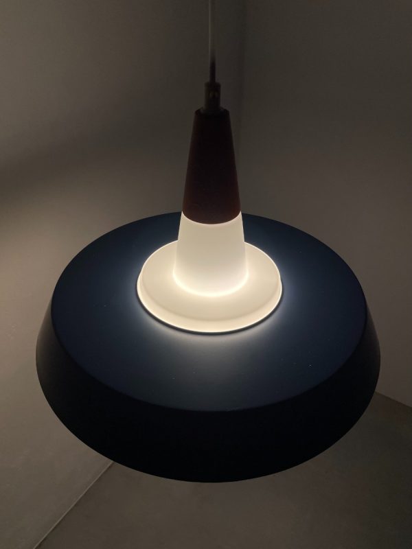 Voss Belysning pendant lamp - Danish design - vintage 1960s lighting - mid century modern - opal glass metal wood light