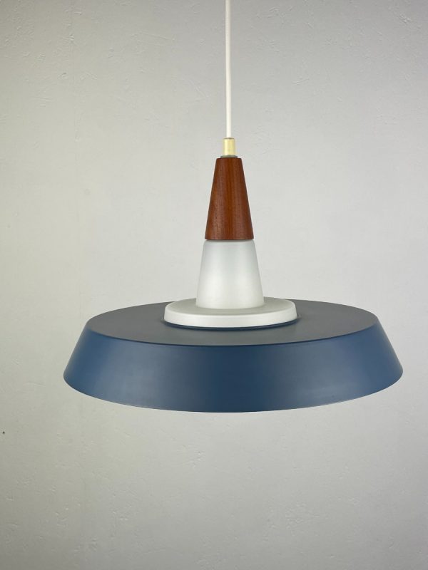 Voss Belysning pendant lamp - Danish design - vintage 1960s lighting - mid century modern - opal glass metal wood light