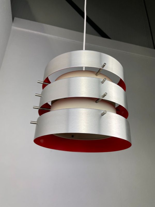 echtvintage real Vintage VEB Metalldrücker Halle pendant light - 60s Germany DDR metal hanging lamp - modern Aluminium slats lighting