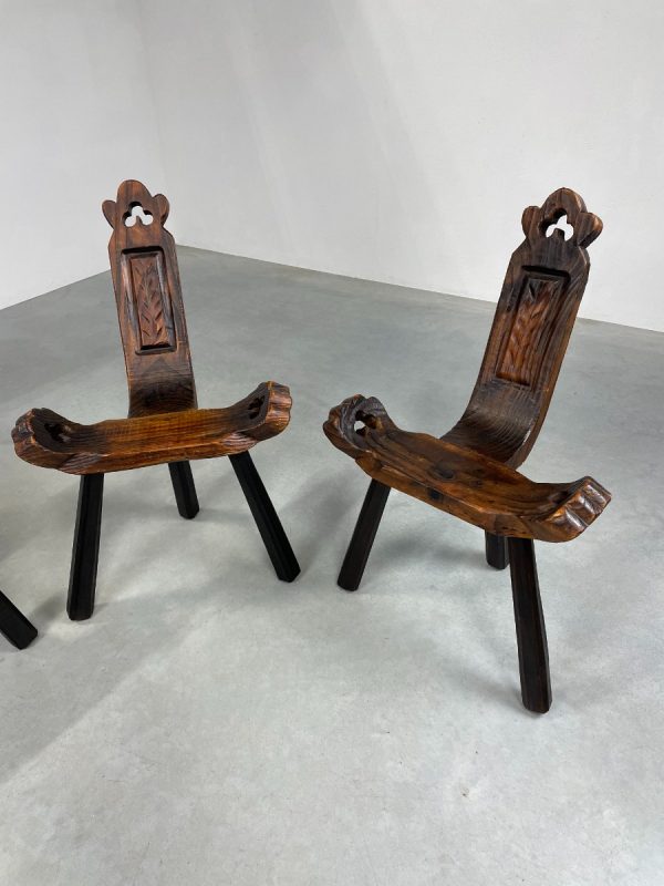 Spanish tripod chair vintage 1960s brutalist solid wood chair - 1 of 3 echtvintage echt