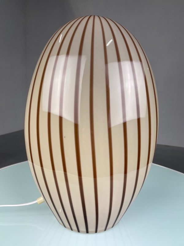 Vintage large glass table lamp - Rare swirling brown stripe glass sculptural table light - Modern 70s lighting