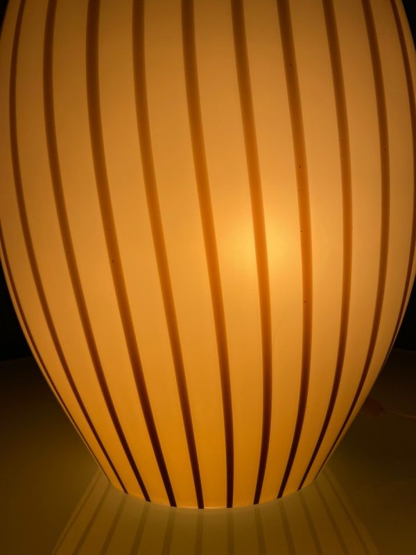 Vintage large glass table lamp - Rare swirling brown stripe glass sculptural table light - Modern 70s lighting