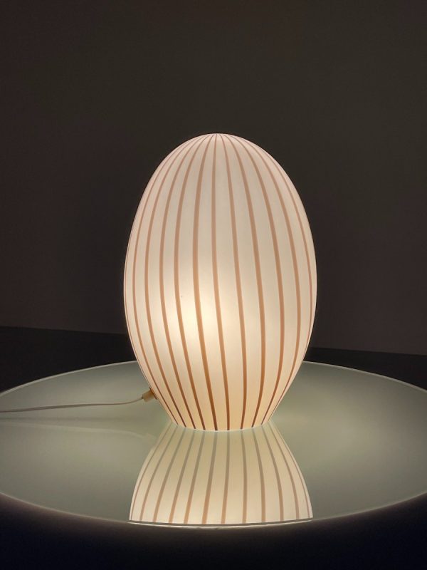 Vintage large glass table lamp - Rare swirling brown stripe glass sculptural table light - Modern 70s lighting