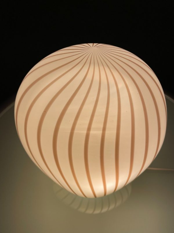 Vintage large glass table lamp - Rare swirling brown stripe glass sculptural table light - Modern 70s lighting